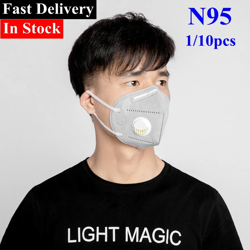 $2.69 1/10pcs N95 Folding Protective Ear Band Mask With Breathing Valve Anti-Fog Dust Mask Gray Ear Band Unisex