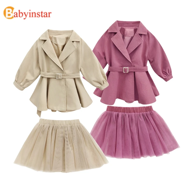 

Babyinstar New Fashion Kids Trench Coats For Girls + Lace Skirt Tutu Suit Set Fall Kids Jacket For Girls Clothing Baby Clothes