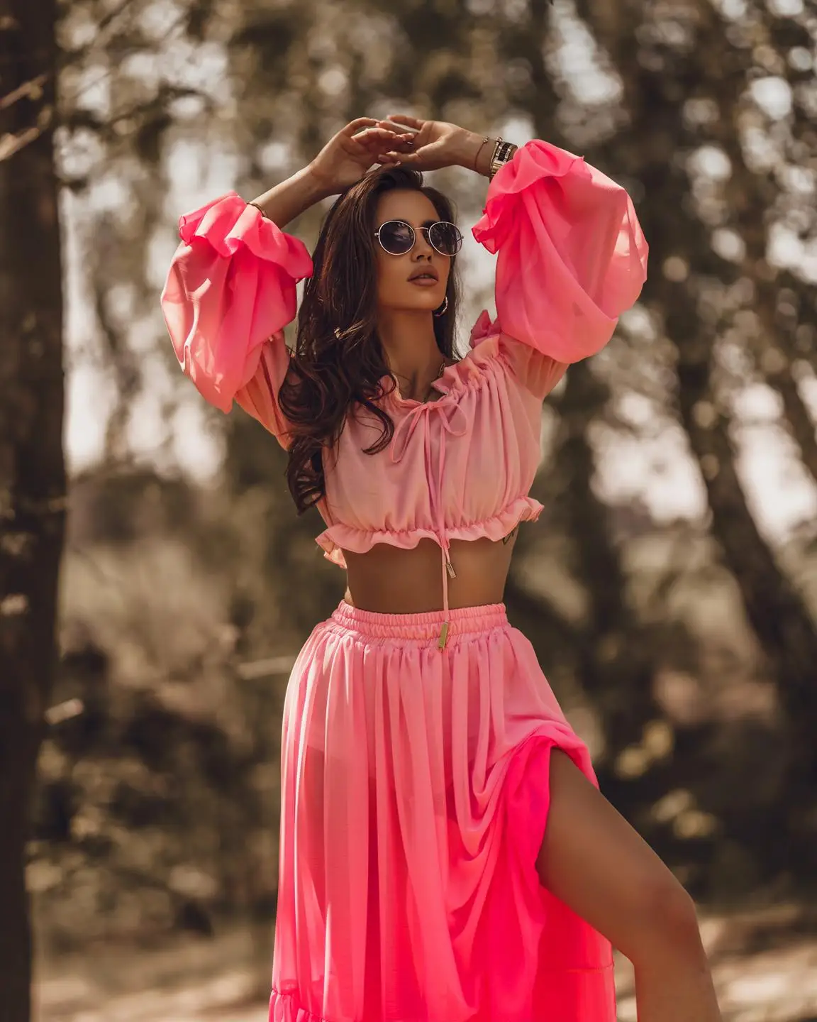 Summer Fashion Womens Two-Piece Outfits Gradient Color Long Sleeve Tie-Up Crop Tops + High Waist Long Skirt Beachwear Hot Sale bathing suit cover Cover-Ups