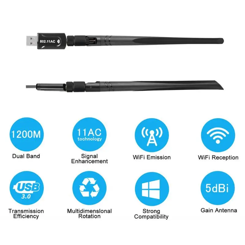 1200 Мбит/с Wifi адаптер для ПК 2,4G/5G USB 3,0 двухдиапазонный беспроводной сетевой адаптер