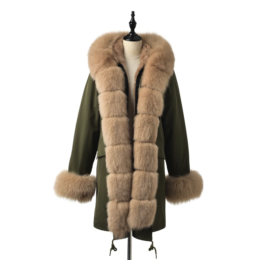 

TOPFUR 2019 Fashion Army Green Parka Natural Fox Fur Kahiki Fur Parka With Hood Real Fur Coat Women Women Jacket Outwear Parkas