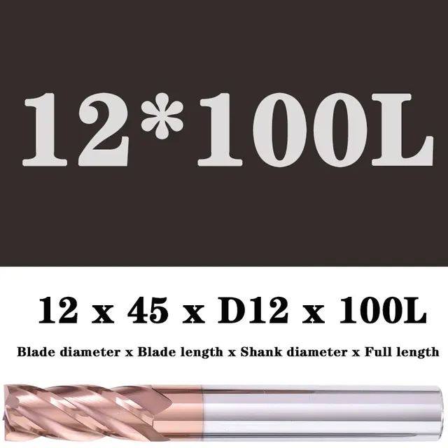 Milling Cutter Alloy Coating Tungsten Steel Tool Maching Hrc55 Endmill Milling Cutter Kit Milling Machine Tools cnc Router Bits 12x45XD12X100L