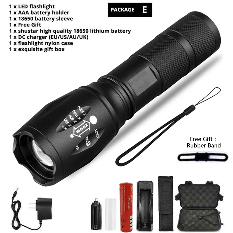 blacklight torch Z45 Led Flashlight Ultra Bright Waterproof MINI Torch T6/L2/V6 zoomable 5 Modes 18650 rechargeable Battery for camping tactical coast flashlights Flashlights