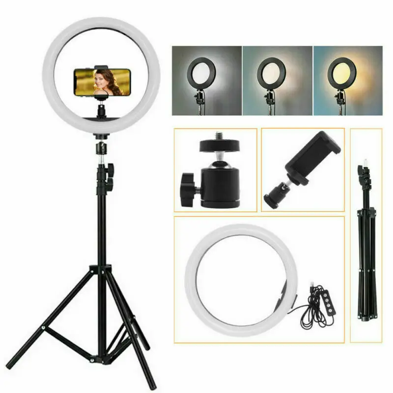 

Dimmable Selfie LED Ring Flash Light Stand Tripod Photo Studio Make up Lamp