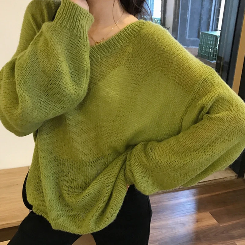 Горячий свитер для продажи женские мохеровые пуловеры зима осень длинный рукав женские пуловеры толстые свободные женские кашемировые свитера - Цвет: GN