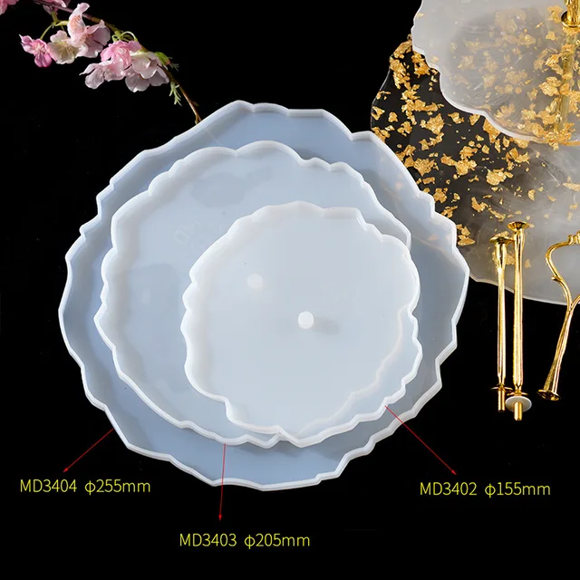 China 6 Pieces Resin Coaster Mold Large Silicone Geode Mold Irregular Wave Shape Mold DIY Epoxy Tray Mold Coaster Casting Mold, Clear