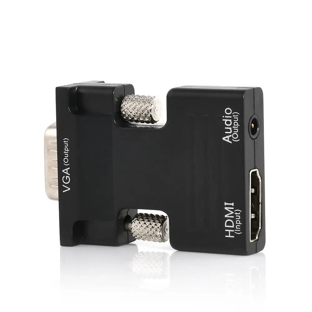 MeterMall 1080P HDMI Женский VGA Мужской конвертер адаптер с 3,5 мм аудио кабель, HDMI разъем - Цвет: Black