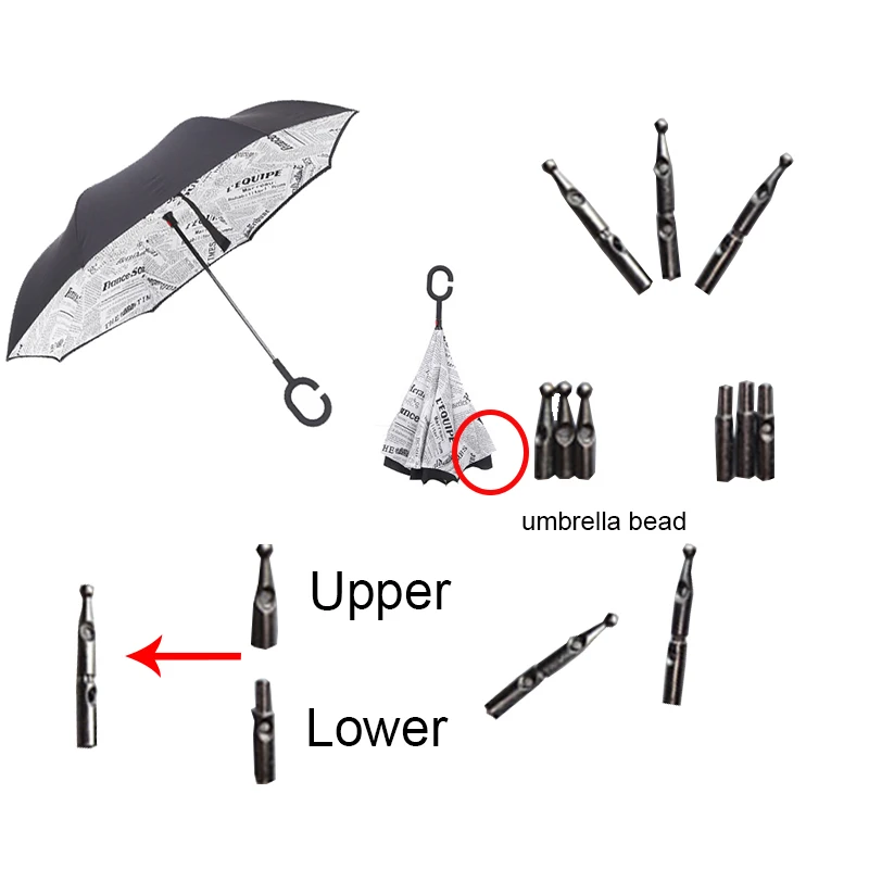 Анти УФ перевернутый обратный зонтик из бисера Ветрозащитный складной солнечный и дождливый для мужчин и женщин двойной слой Зонты стенд внутри