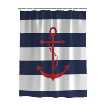 

36x78inch Fabric Shower Curtain Striped Shower Curtains Waterproof Polyester Fabric Bathroom Set with Hooks, Nautical Marine