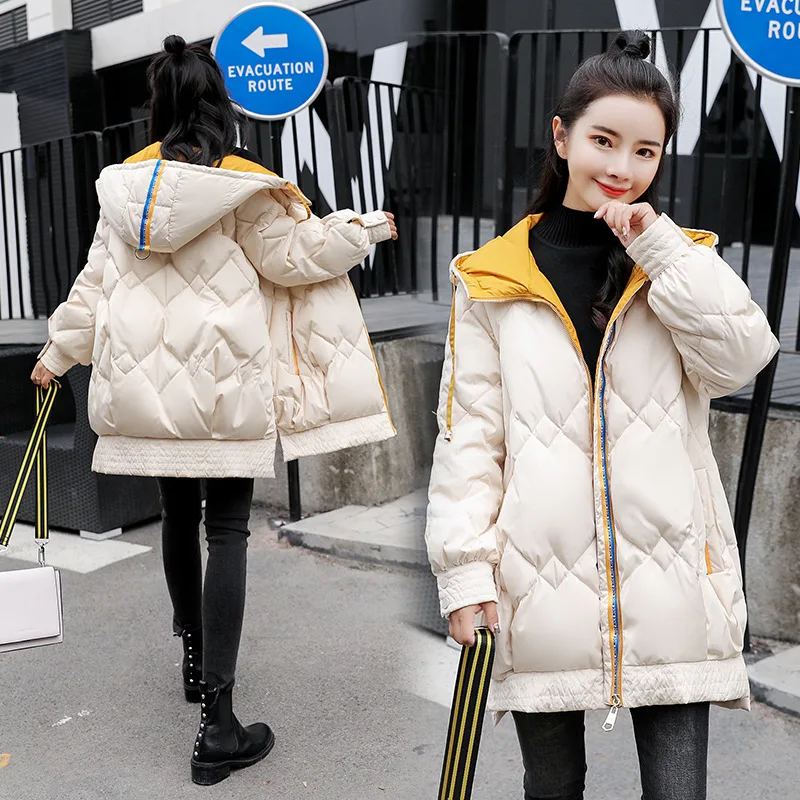 

Cocoon Short-height Contrast Color Mid-length down Jacket Cotton-padded Clothes Women's 2019 Winter New Style Fashion Slimming C
