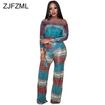 

Tie Dye Stripes Sexy 2 Piece Set Sweatsuit Women Slash Neck Long Sleeve Tie Up Tshirt and High Waist Wide Leg Pants Club Outfits