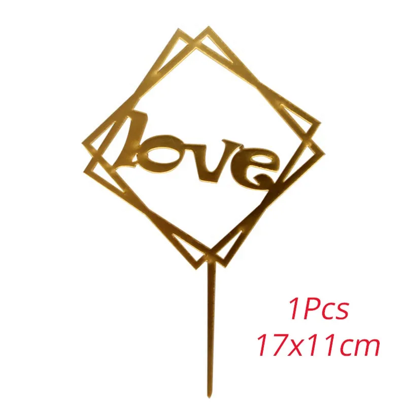 1pcs Cake Topper Одноразовые бронзовые столовые приборы Mr& Mrs Love You для свадебной вечеринки, бумажные кружки, тарелки, салфетки, баннеры для свадебной вечеринки - Цвет: 1pcs Cake Topper