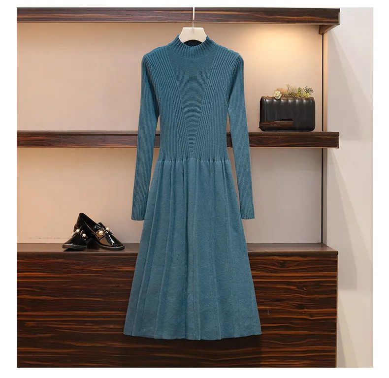 

HAMALIEL Women Oversize Knitted Ball Gown Dress 2019 Autumn Winter Long Sleeve Elastic Stand Collar Femme Soft Long Vestidos