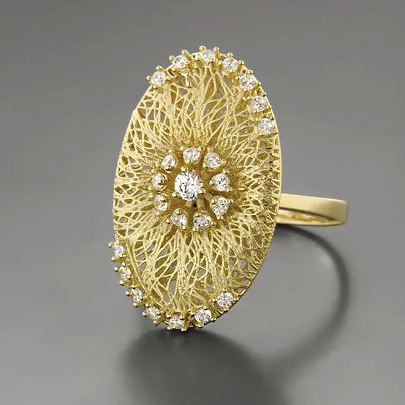 

Luxury Exaggeration Women's Gold Ring Crystal Zircon Ring Cocktail Party Jewelry Engagement Wedding Band Ring