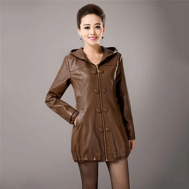 5XL 2019 модные кожаные пальто для женщин среднего возраста Весенняя осенняя одежда