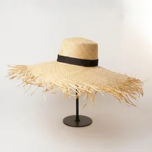 Натуральные Большие широкие соломенные шляпы из пальмового волокна с лентой пляжная кепка летняя уличная большая соломенная шляпа