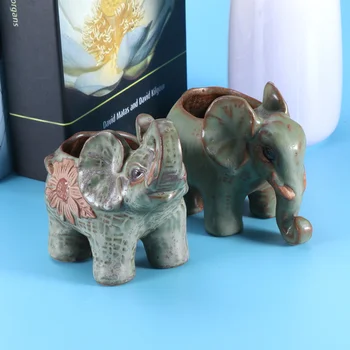 

2pcs Elephant Shaped Plant Pot Ceramic Flowerpot Succulent Plants Holder