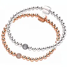 925 пробы серебряный браслет из розового золота с бусинами и кристаллами, скользящий браслет, браслет с бусинами, очаровательные европейские ювелирные изделия Diy