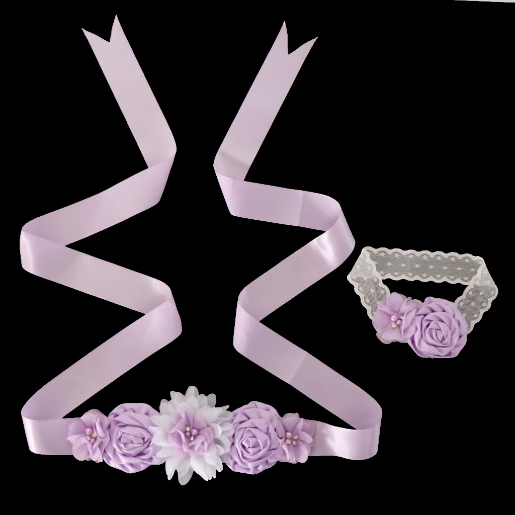 Pack of 2 Maternity Sash Belt Headband Gender Reveal Shower Photo Booth Prop