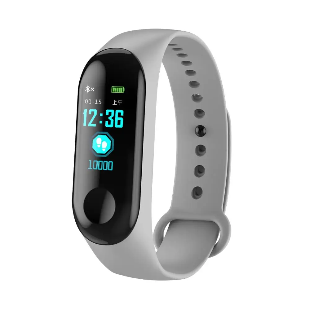 M3 умный браслет Здоровый Спорт бег ходьба браслет для мужчин женщин Смарт часы монитор Bluetooth IP67 водонепроницаемый - Цвет: Gray