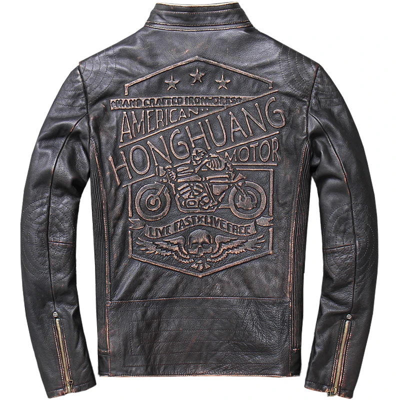 

2020 Vintage Black Men American Style Motorcycle Leather Jacket Plus Size XXXL Genuine Cowhide Slim Fit Biker's Leather Coat