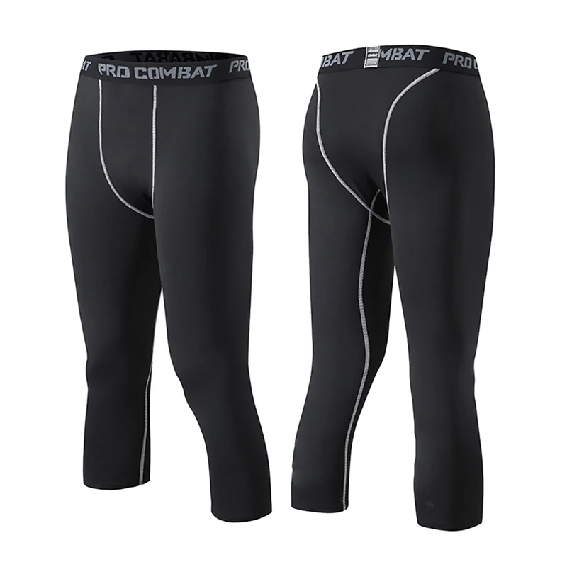 

2019 New Men Calf-Length Sports Pants Sweat Absorption Quick Drying Elastic Tights Trousers Running Fitness Training Sportswear2
