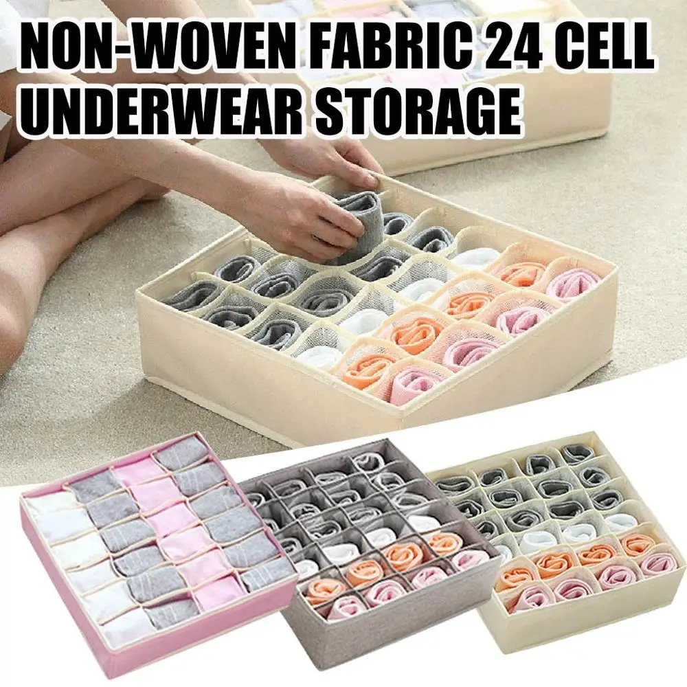 Waschbar Unterwäsche Lagerung Box Faltbare 24 Grids Bras Socken Schublade Organizer Multi-funktion Home Storage Organizer Beige, Rosa