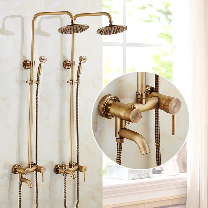 Wall Mounted Bathroom Rain Shower Set Antique Bronze Rainfall Shower with Hand Brass Rain Faucet Sets EL4003