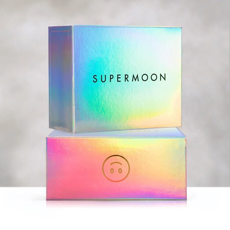 luxury glitter Iridescent sliding drawer cardboard box for cosmetic or chocolate shiny holographic box