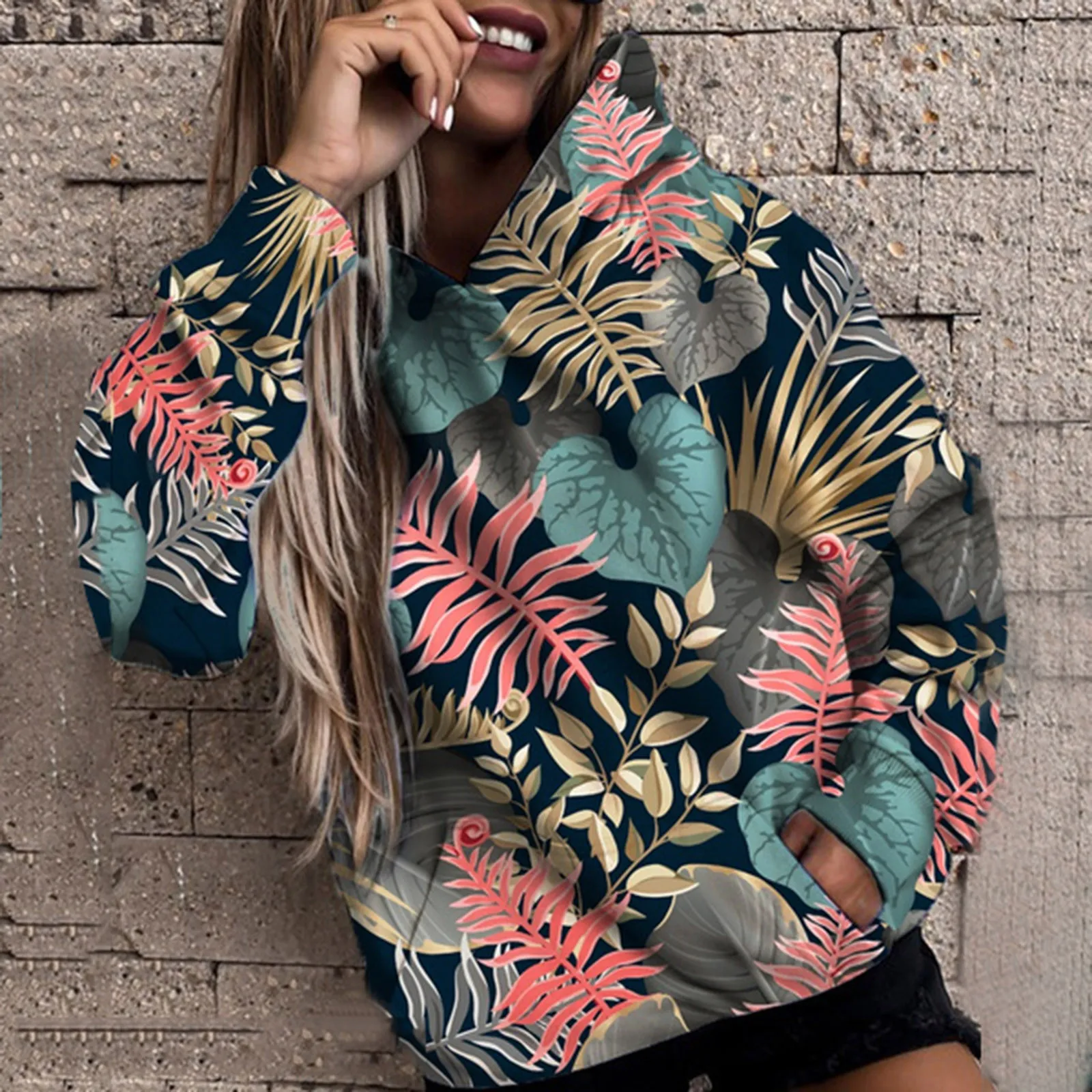 Plus Size Women Hoodies Fashion Landscape Mountain Printed Pullover Long Sleeve Sweatshirt Autumn Winter Warm Hooded Tops Loose 1