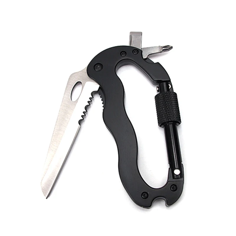 5 In 1 Stainless Steel Aluminum Climbing Carabiner Hook Gear Multi Tool Buckle Rock Lock