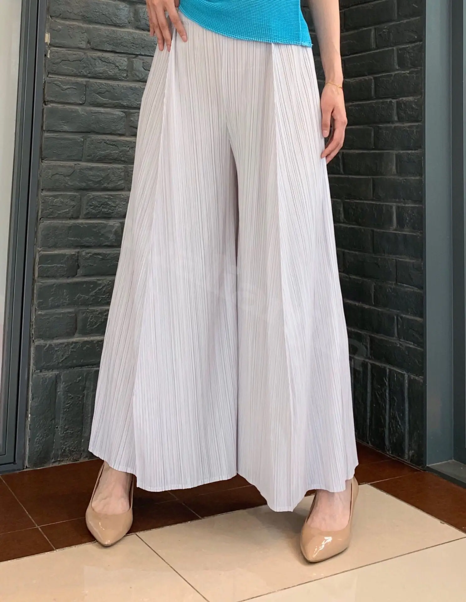 Горячая Miyake модные тонкие складные узкие боковые прямые брюки длинные штаны широкие брюки