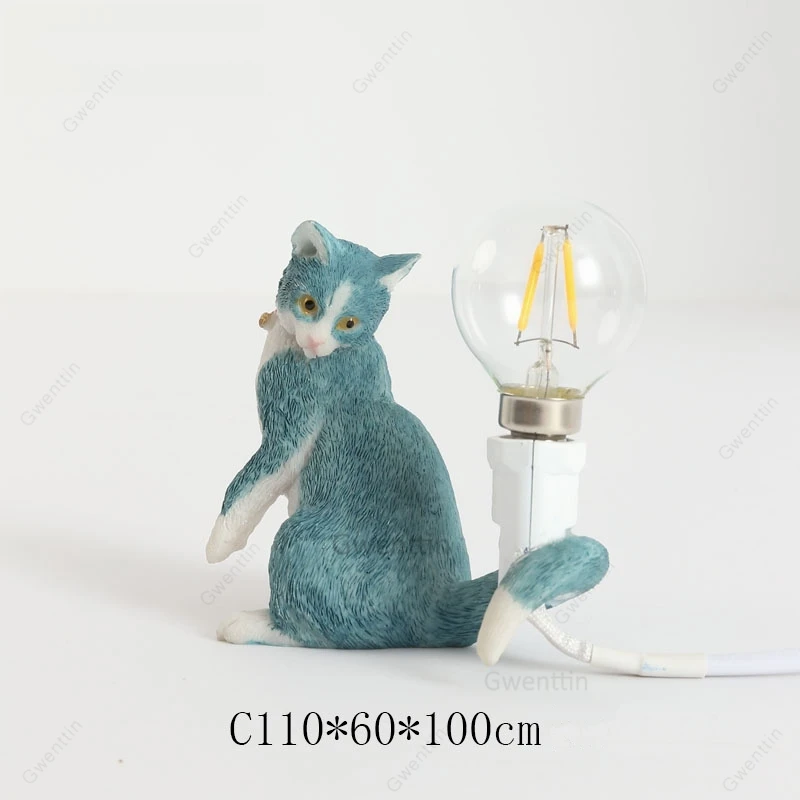 Современные сeletti смолы кошка настольные лампы для спальни Мини Настольная лампа животное настольная Светодиодная лампа светильники домашний декор стоящее освещение - Цвет абажура: Blue C