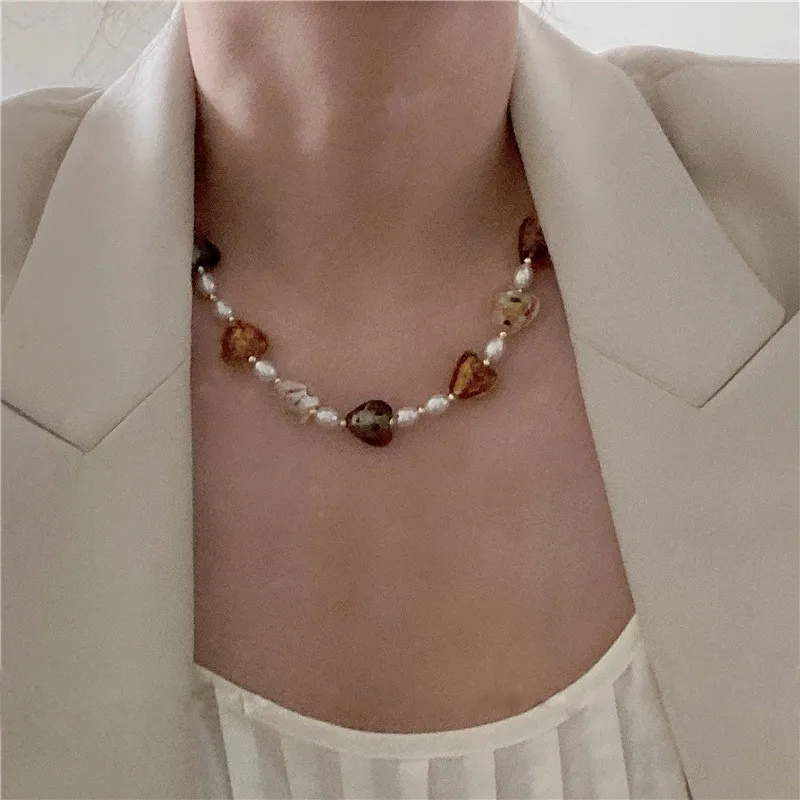 Glass Pearl Necklace European American Style Personality Fashion Warm Color Collar Bone Chain Ms Travel Accessories | Украшения и