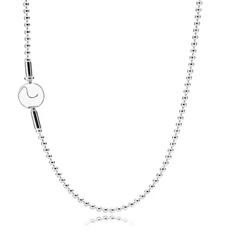 

Real 925 Sterling Silver Pendant Necklace With Round Beads Silver Color Necklace 45CM 60CM For Women Fine Jewelry Gift
