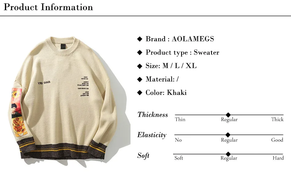 Aolamegs мужской свитер с принтом, пуловер Harajuku с вышивкой и круглым вырезом в стиле ретро, свитера в стиле хип-хоп, вязаная Осенняя уличная одежда