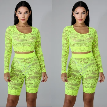 

Autumn 2 two piece set 2019 Sexy tight short pants Crop Top women summer lace sets suits Bodycon set tracksuits Fitness suit