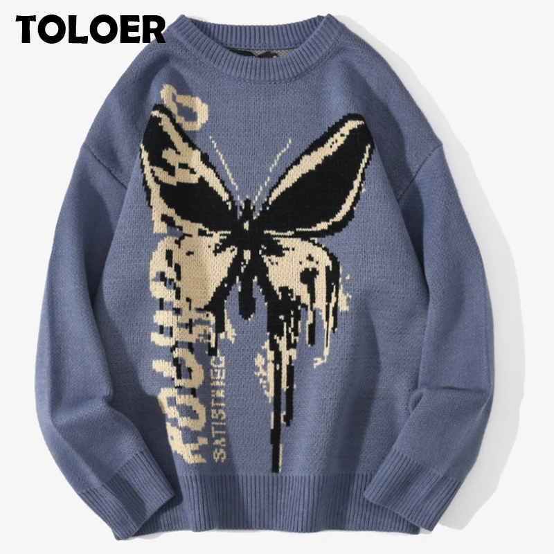 Suéteres de punto de Hip Hop para hombre, blusas informales sueltas de mariposa a la moda Harajuku, ropa de calle, suéteres de otoño e invierno, 2021