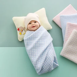 Manta térmica de algodón de 3 capas para bebé recién nacido, Toalla de baño con ondas a cuadros, a prueba de viento, para cochecito de bebé