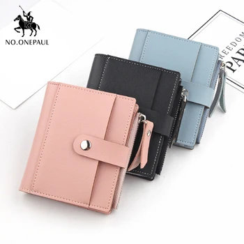 

NO.ONEPAUL New women's gold buckle zipper leather material short wallet soft spell leather fashion simple brand name coin purse