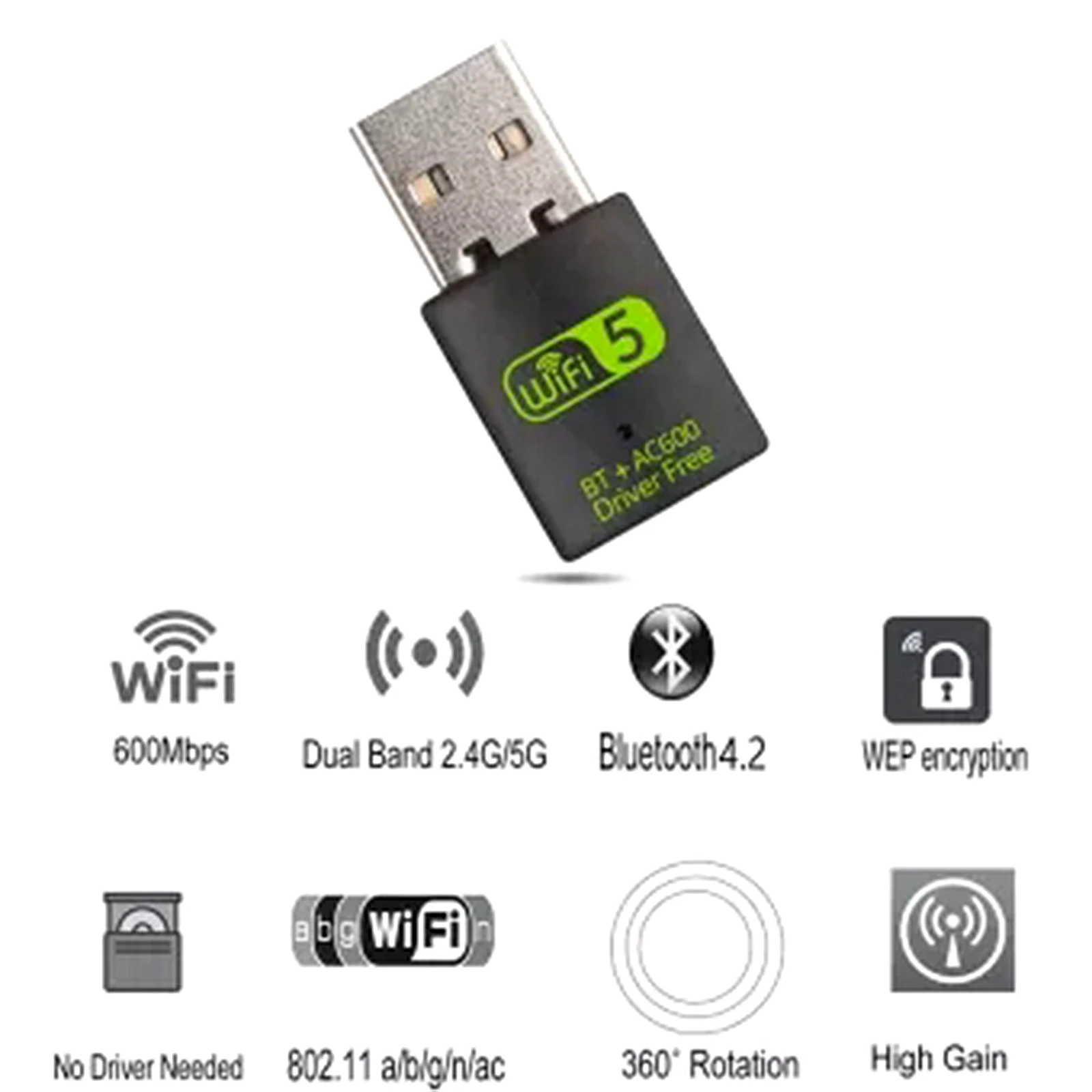 USB WiFi адаптер 600 Мбит/с 2 4 ГГц Wi-Fi 5 приемник со встроенным антенна телевизионная