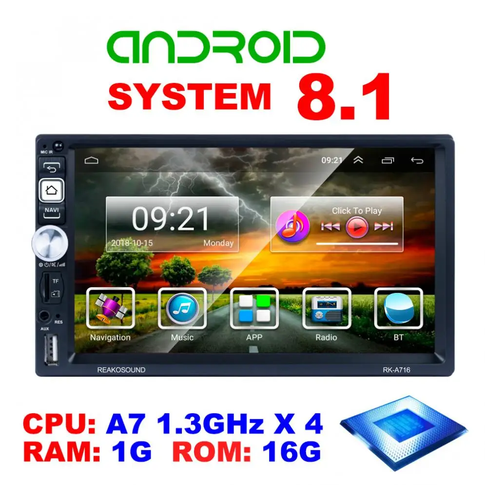 2 DIN 7 дюймов четырехъядерный Android 8,1 Bluetooth HD сенсорный экран автомобиля MP5 gps плеер Поддержка USB/AM/FM/RDS/Mirrorlink/wifi