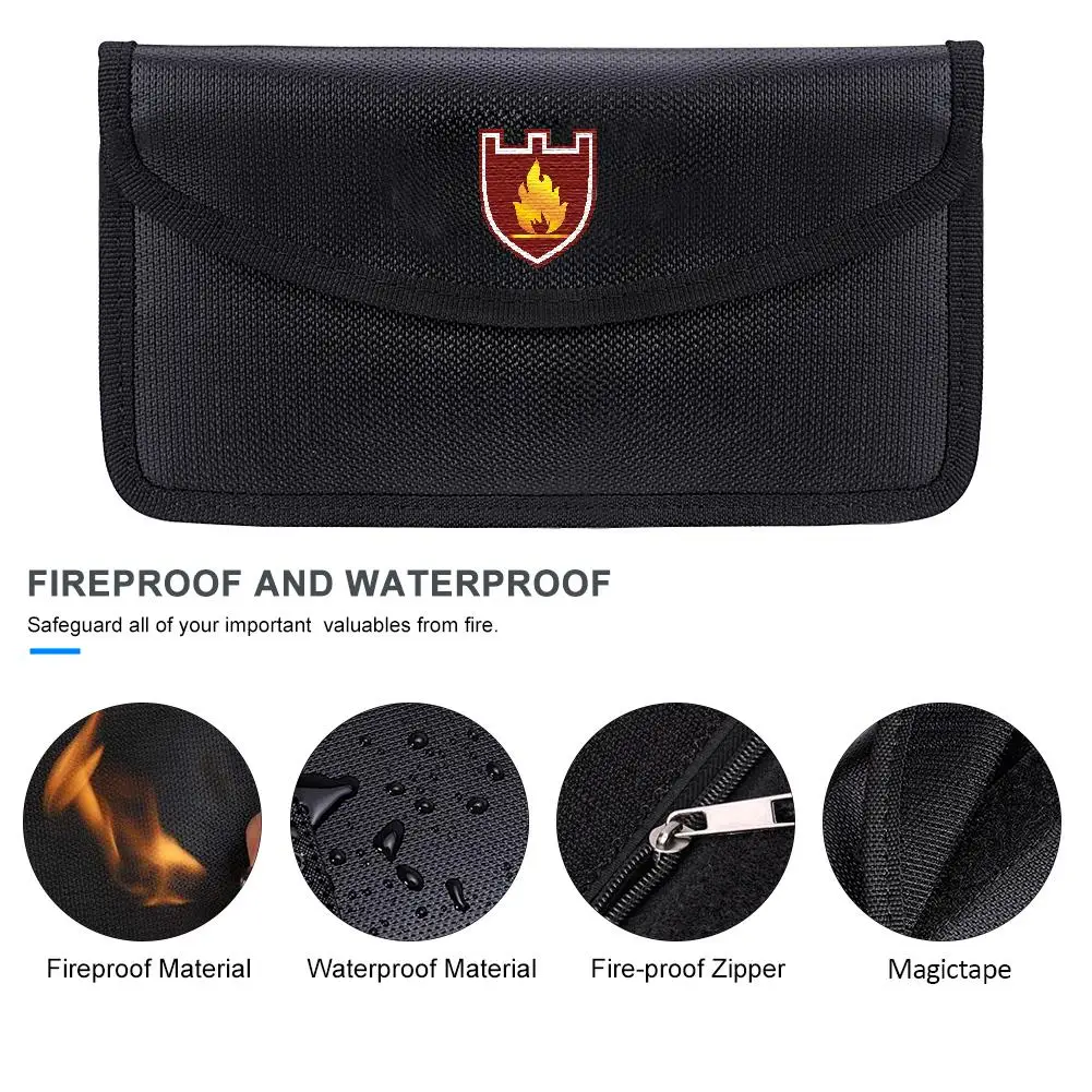 

Portable Fireproof & Waterproof Document Envelope File Folder Cash Pouch Valuables Money Bag Anti-Signal Bag For Home Office