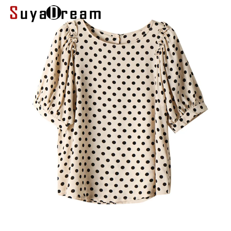 SuyaDream женские шелковые летние блузки 100% шелк креп с круглым вырезом короткими