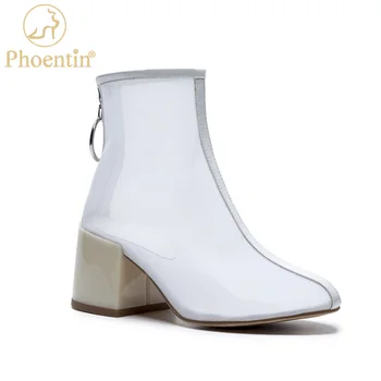 

Phoentin white sandals boots 2020 summer air mesh booties zipper closure chunky high heels plus size womens shoes heels FT732