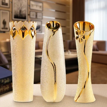 

Fashion Modern Style golden Ceramic Tabletop Flower vase for Wedding gift Home Decoration Accessories crafts
