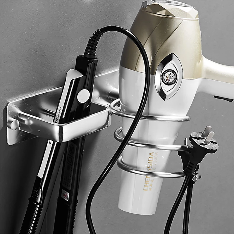 

Wall Mounted Bathroom Hair Dryer Holder Aluminum Rack Spiral Stand Holder Storage Organizer shelf for Bathroom Accessories set