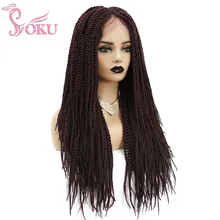 SOKU Lace Front Wigs with Small Senegalese Twist Braids Straight Synthetic Hair Wig with Baby Hair Braided Wigs for Afro Women
