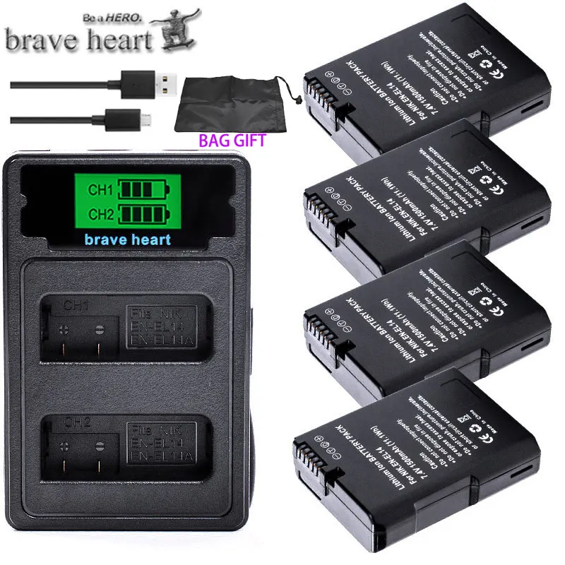 Акумуляторная батарея EN-EL14 EN-EL14a ENEL14 RU EL14 EL14a Батарея+ ЖК-дисплей USB Dual Зарядное устройство для Nikon D3100 D3200 D3300 D5100 D5200 D5300 P7000