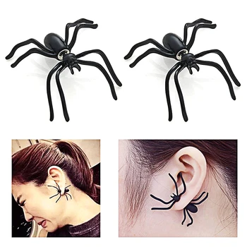 

100pcs/lot Halloween Decoration 1Piece 3D Creepy Black Spider Ear Stud Earrings for Halloween Party Earrings Women Jewelry